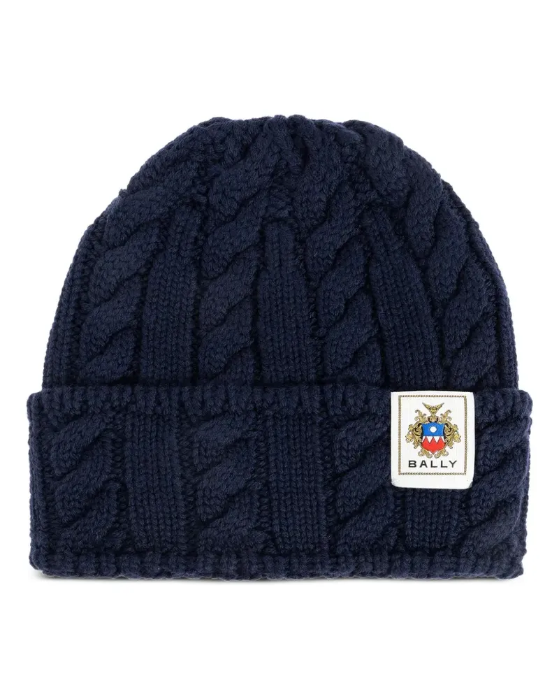 Bally Beanie mit Zopfmuster - Blau Blau