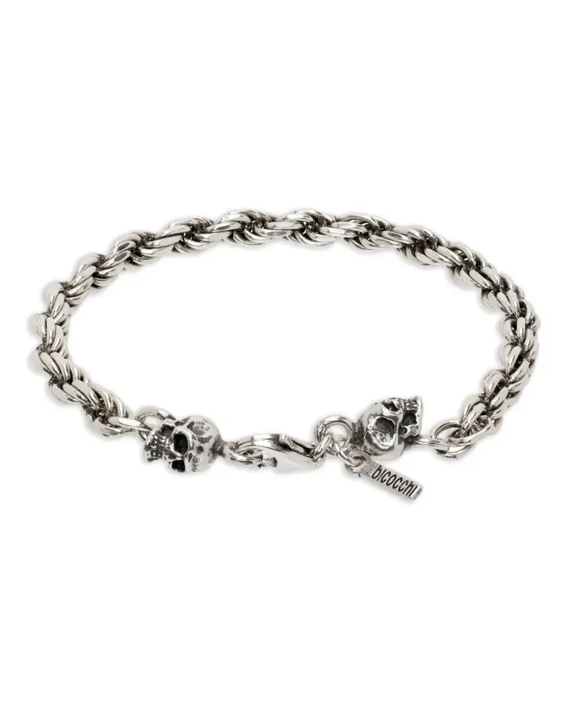 Emanuele Bicocchi Totenkopf-Armband mit Kordelkette - Silber Silber