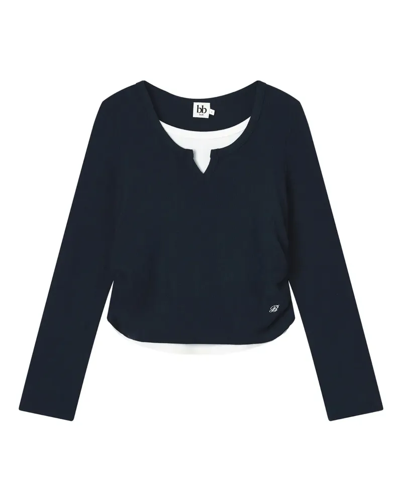 b+ab Gerafftes T-Shirt im Layering-Look - Blau Blau