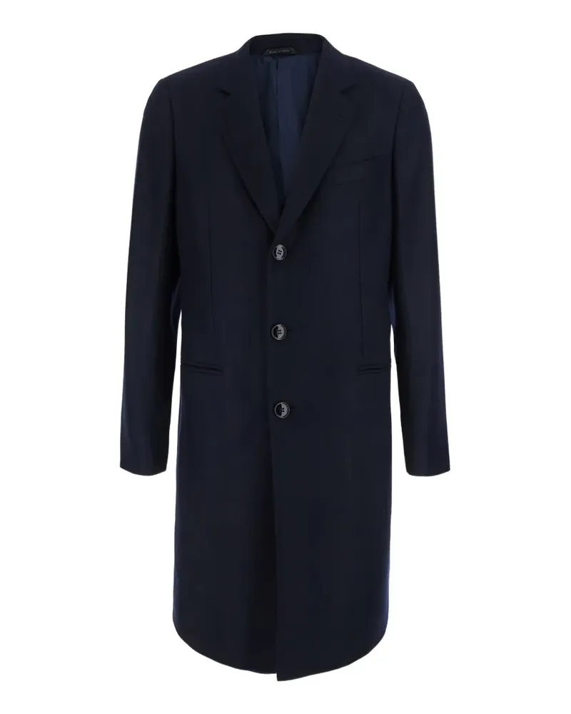 Giorgio Armani diagonal-weave single-breasted coat - Blau Blau