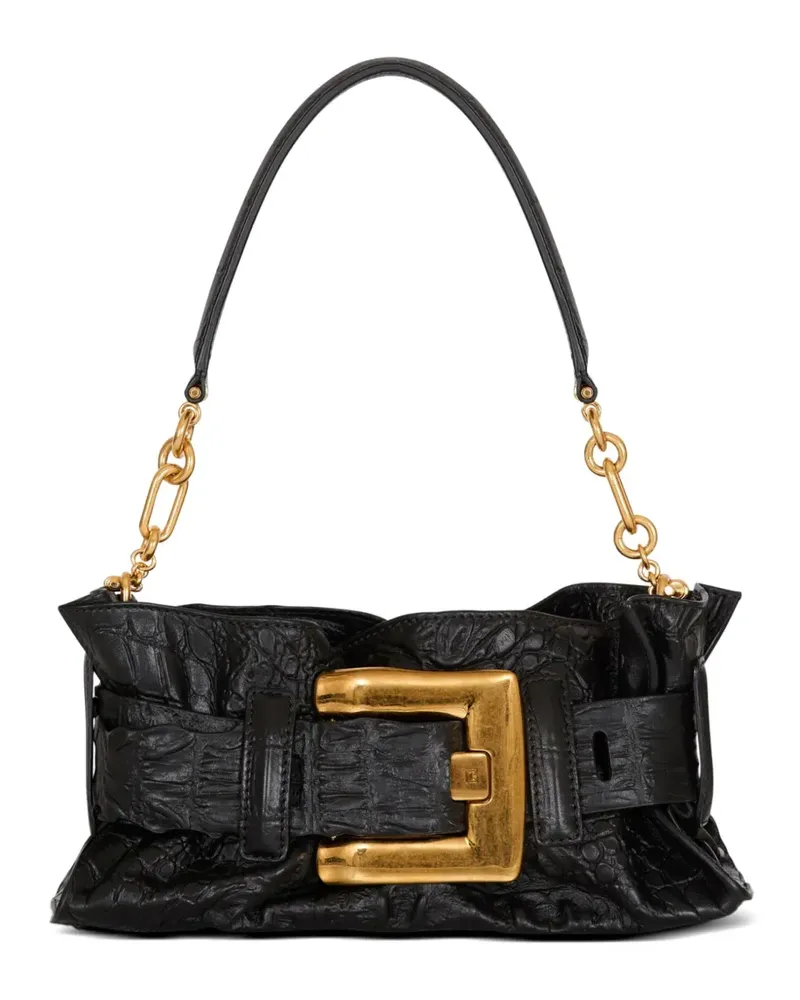 Balmain Mini Anthem Clutch mit Kroko-Effekt - Schwarz Schwarz