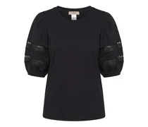 Puffärmel-T-Shirt mit Spitzendetail - Schwarz