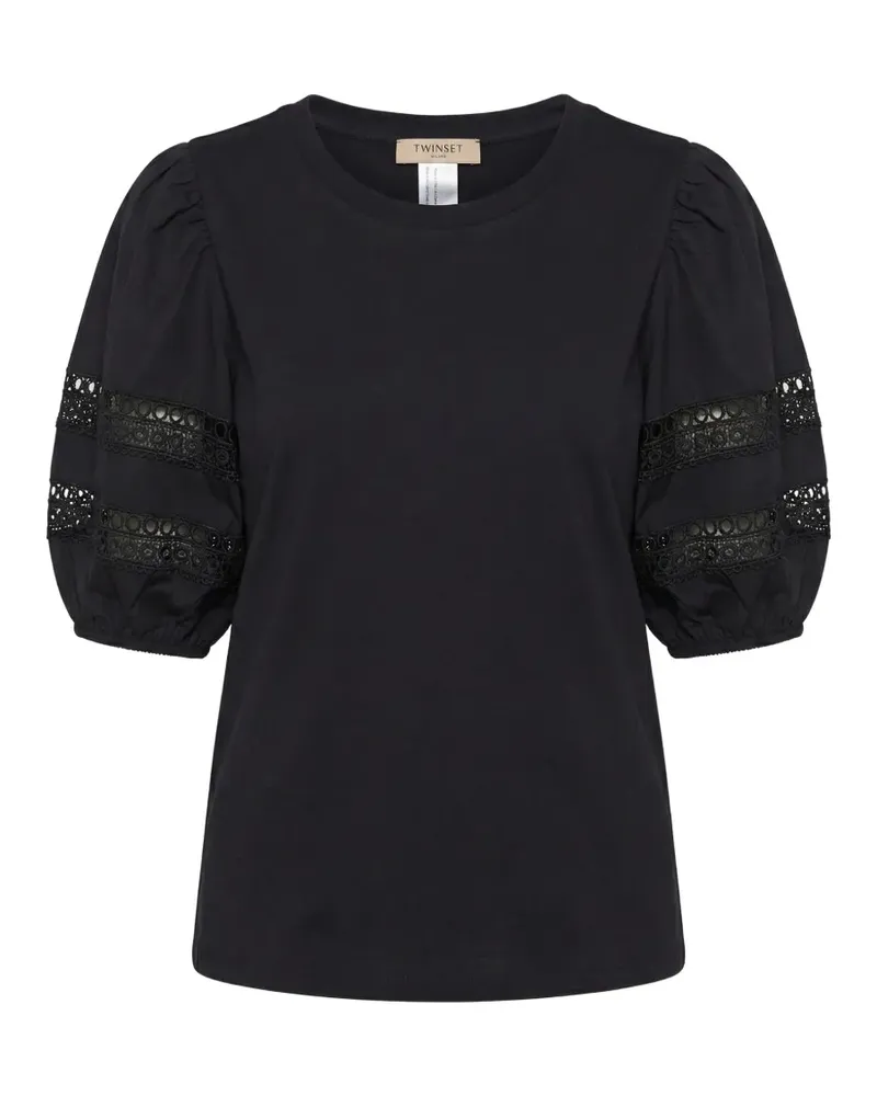 Twin-Set lace-detail puff-sleeve T-shirt - Schwarz Schwarz