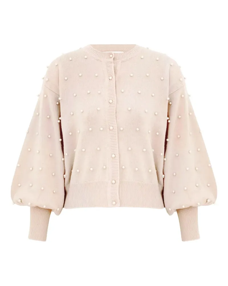 Zimmermann Ballonärmel-Cardigan mit Perlenverzierung - Weiß Weiß