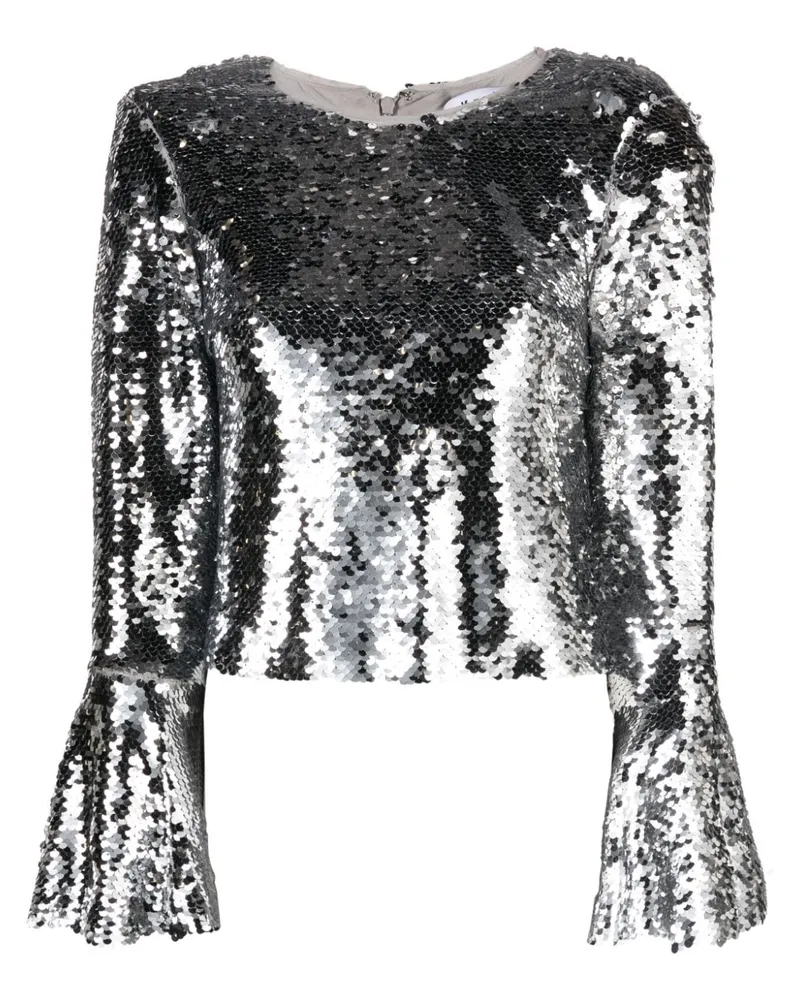 Self-Portrait Mesh-Top mit Pailletten - Silber Silber