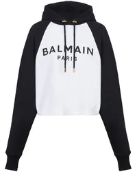 Balmain Cropped-Hoodie mit Logo Weiß