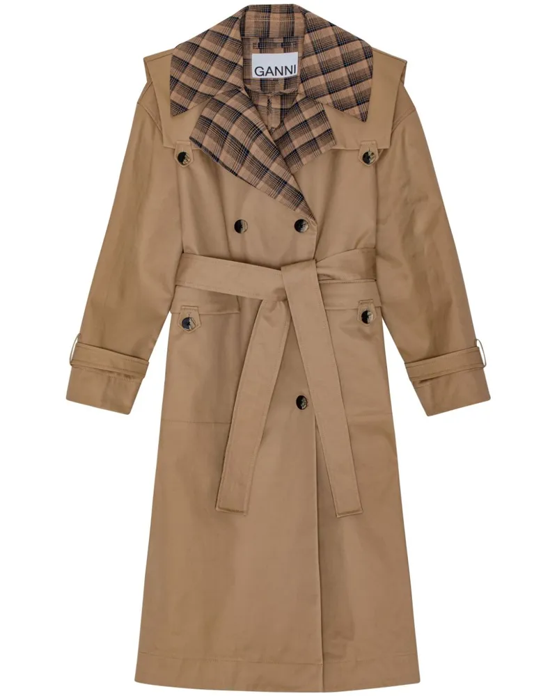 Ganni Trenchcoat mit kariertem Revers - Braun Braun