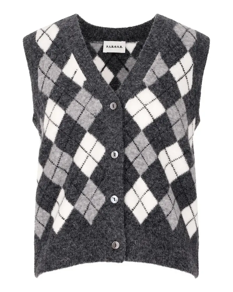 P.A.R.O.S.H. P.A.R.O H. argyle-knit V-neck sleeveless cardigan - Grau Grau