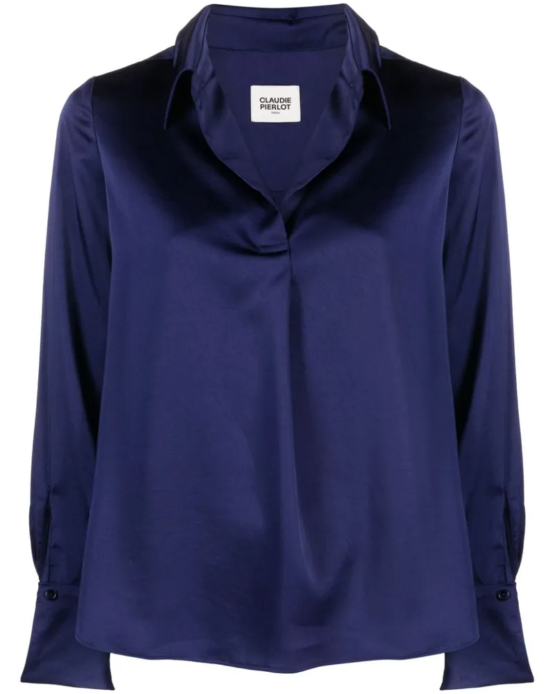 Claudie Pierlot Satinbluse mit V-Ausschnitt Blau