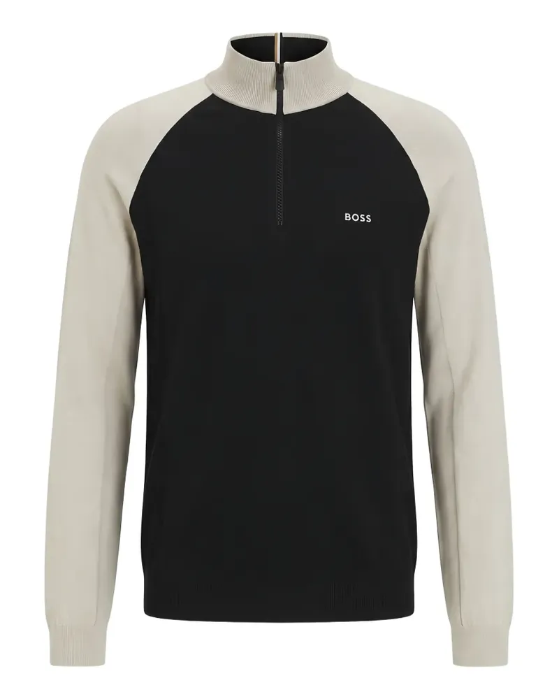 HUGO BOSS Pullover in Colour-Block-Optik mit Reißverschluss - Schwarz Schwarz