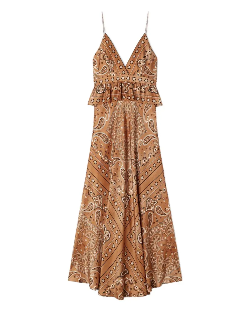 Sandro Paisley-Maxikleid mit V-Ausschnitt - Braun Braun