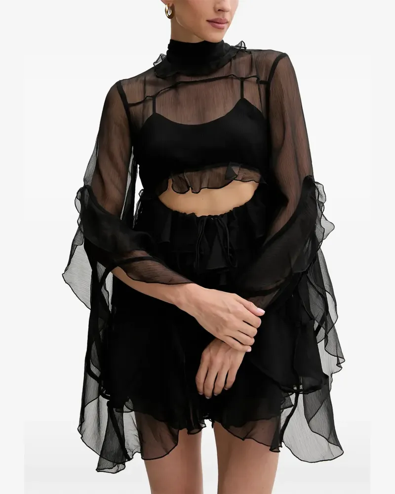 Bardot Minikleid mit Rüschen und Cut-Out - Schwarz Schwarz