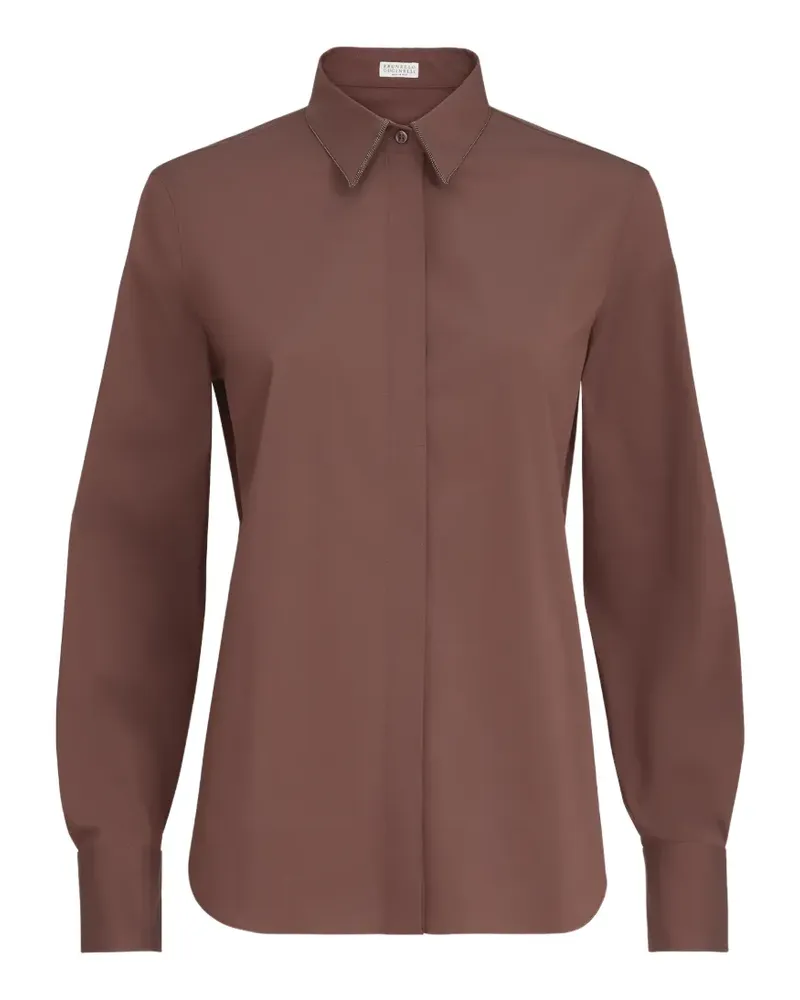 Brunello Cucinelli Popeline-Bluse mit glänzendem Kragen - Braun Braun