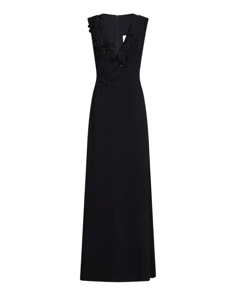 COSTARELLOS floral-appliqué bead-embroidered gown - Schwarz Schwarz