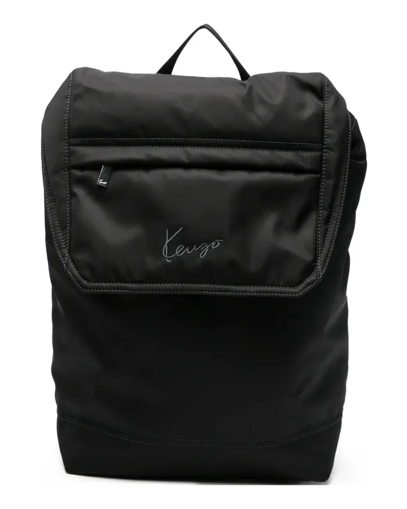 Kenzo logo-embroidered flap-top backpack - Schwarz Schwarz
