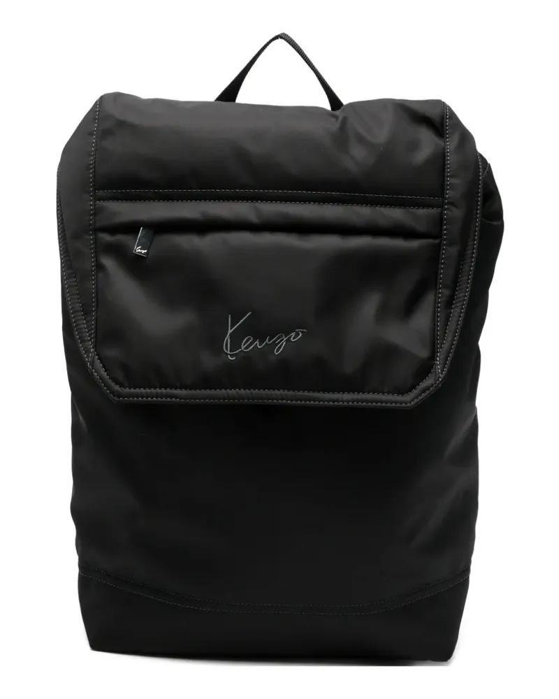 Kenzo logo-embroidered flap-top backpack - Schwarz Schwarz