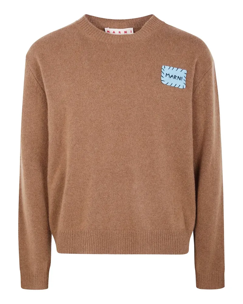Marni logo-patch crew-neck sweater - Braun Braun