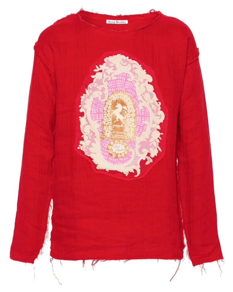 Acne Studios T-Shirt aus Leinengemisch mit Patch-Detail - Rot Rot