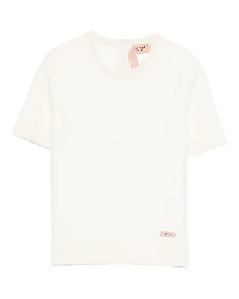 N° 21 Kurzärmeliger Merinopullover mit rundem Ausschnitt - Nude Nude