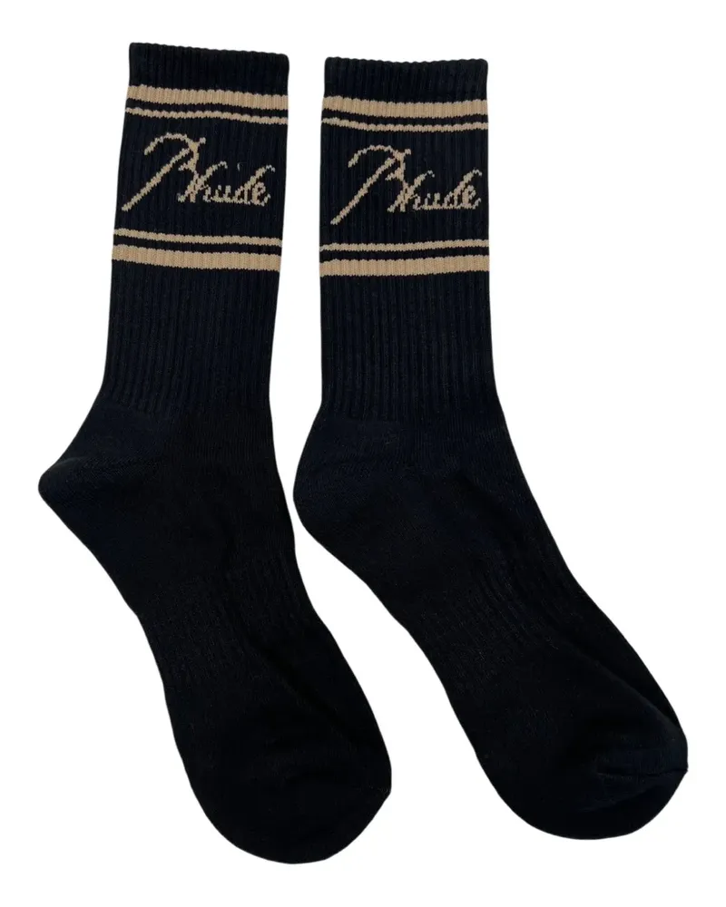 RHUDE logo striped socks - Schwarz Schwarz