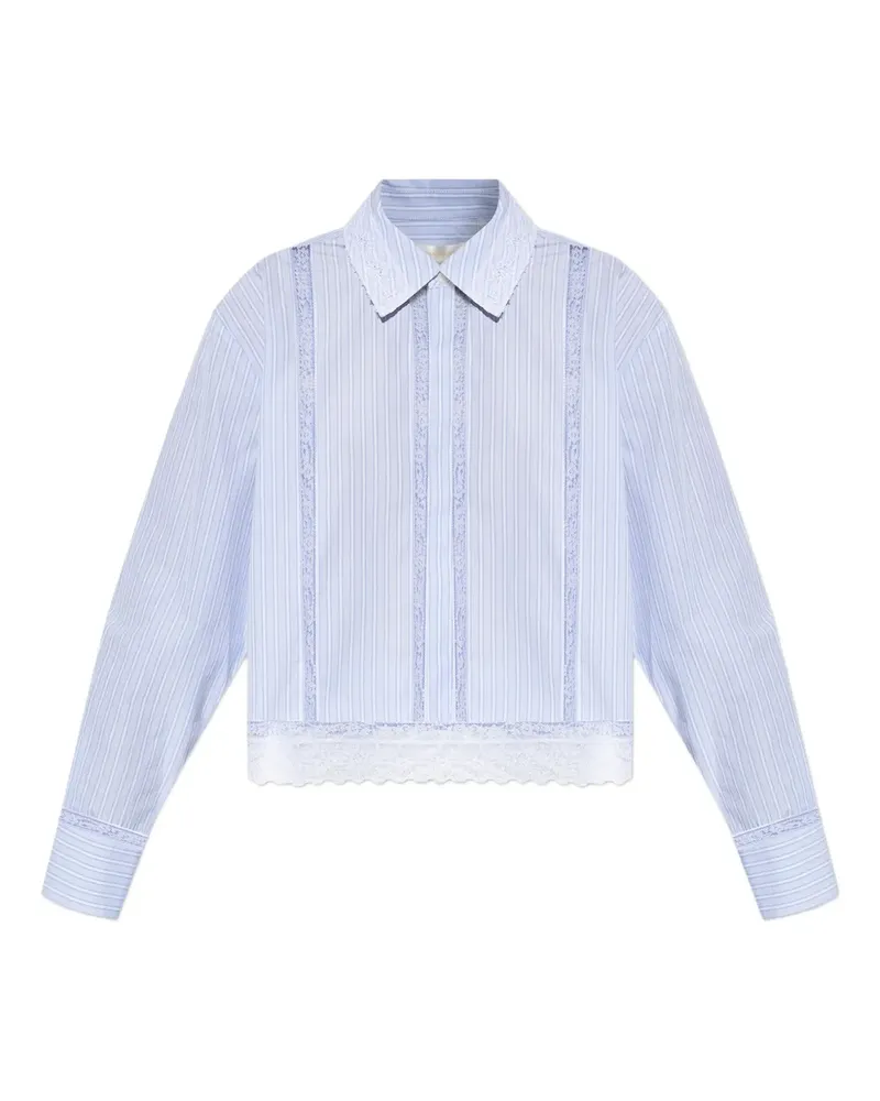 LoveShackFancy Gestreiftes Delano Hemd mit Spitzenbesatz - Blau Blau