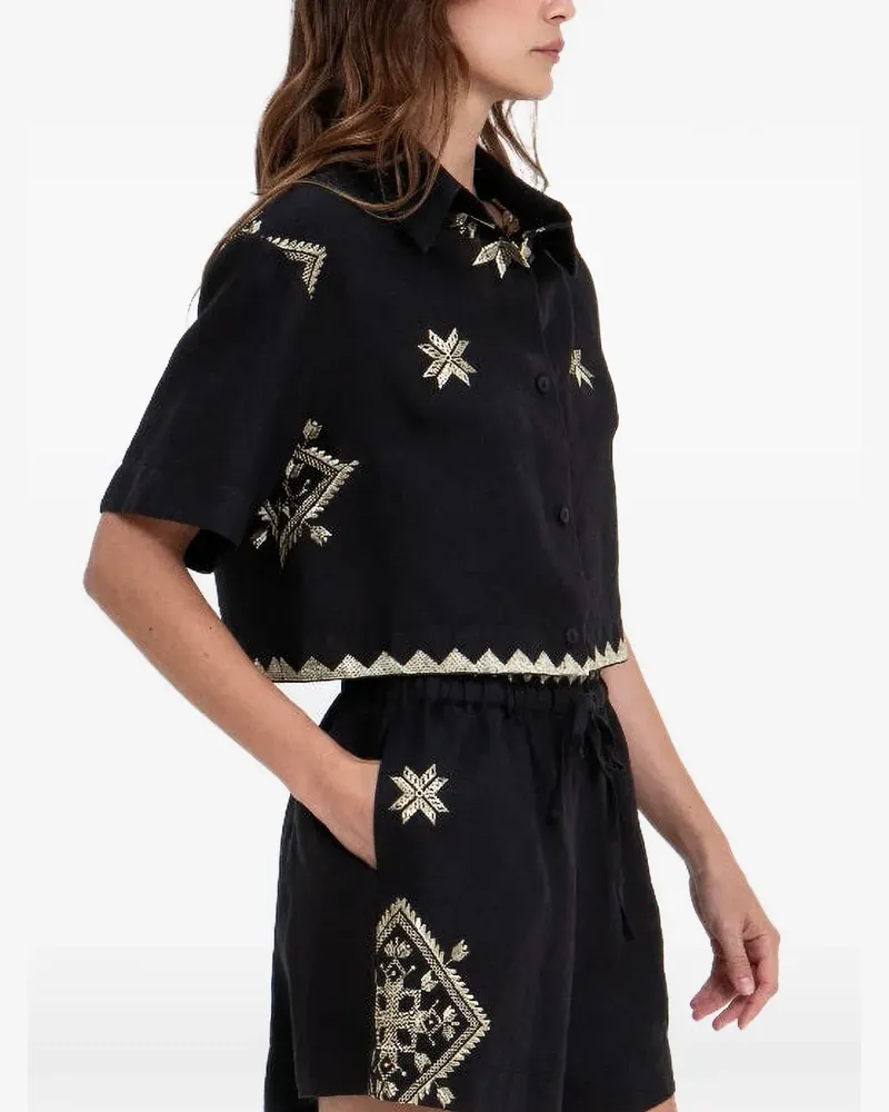 Greek Archaic Kori embroidered-details cropped top - Schwarz Schwarz