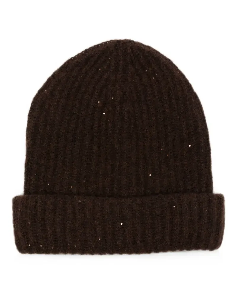 Roberto Collina sequin-embellished ribbed-knit beanie hat - Braun Braun