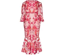 Schulterfreies Kleid mit Blumenstickerei - Rot