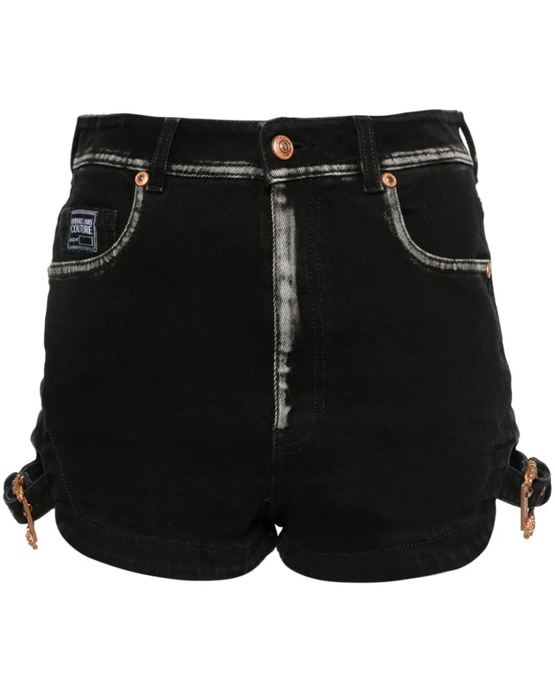 Versace Jeans Denim-Shorts mit graviertem Logo Schwarz