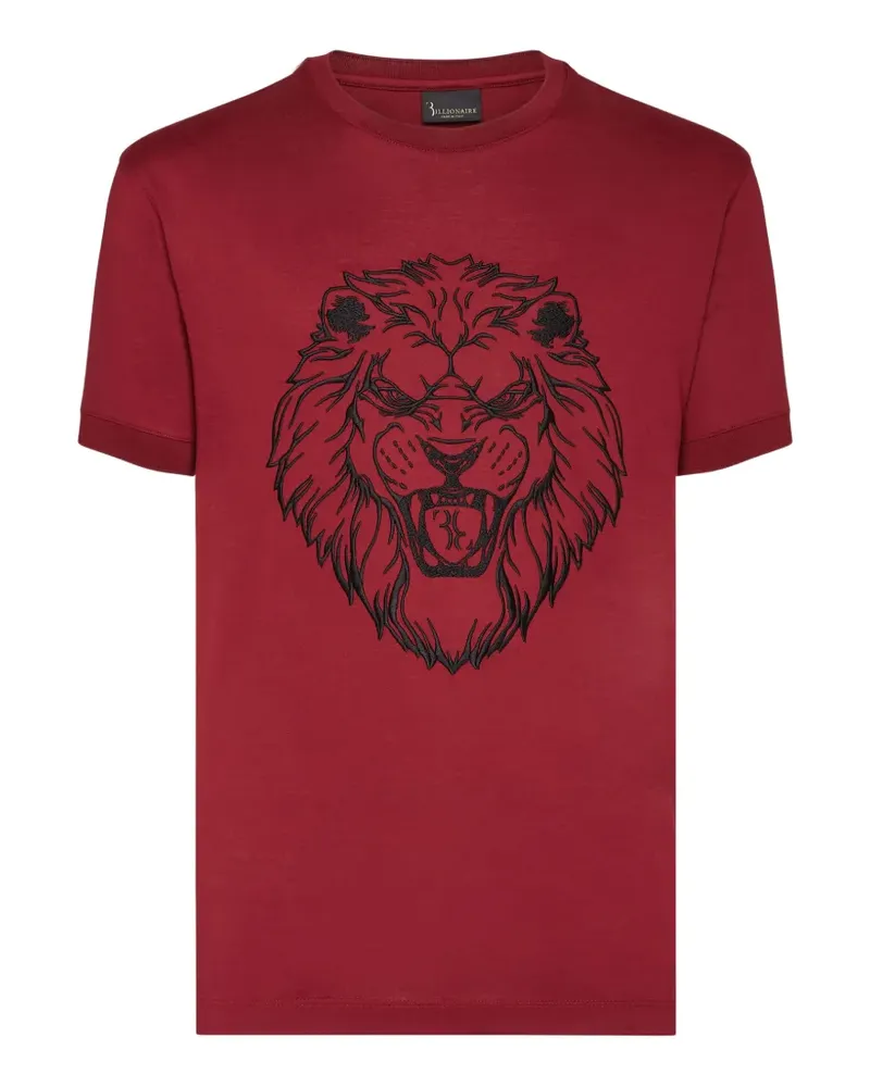 Billionaire T-Shirt mit Rundhalsausschnitt und Löwenstickerei - Rot Rot