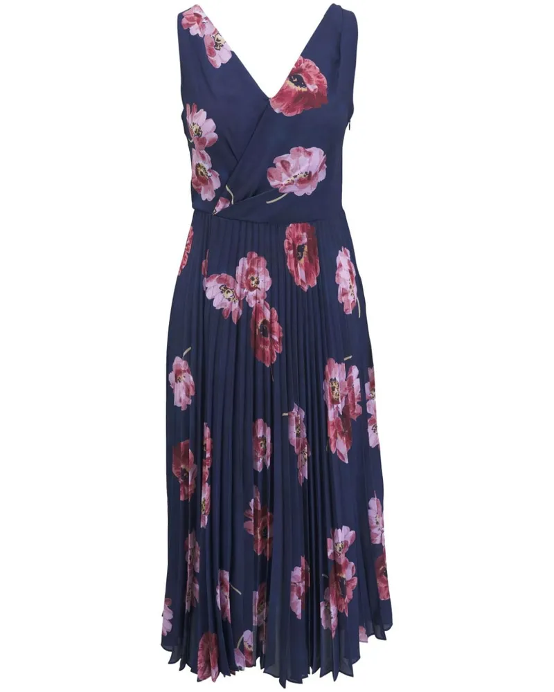 Vince Plissiertes Kleid mit Painted Poppy Blau