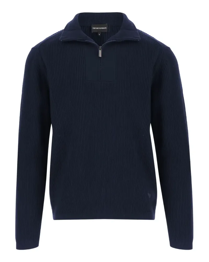 Emporio Armani Gerippter Pullover mit kurzem Reißverschluss - Blau Blau