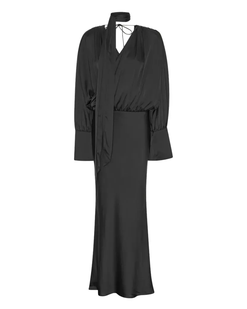 ROTATE Birger Christensen Langärmeliges Chiffon-Maxikleid - Schwarz Schwarz