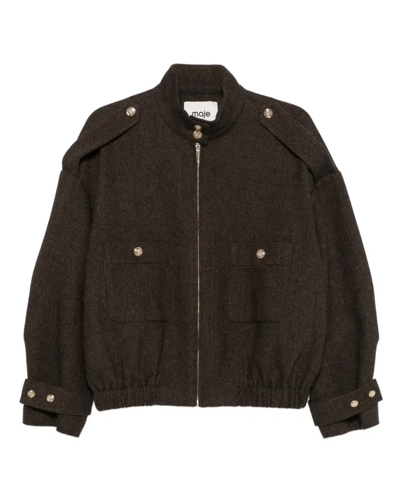 Maje Jacke mit Stehkragen und Fischgrätenmuster - Braun Braun
