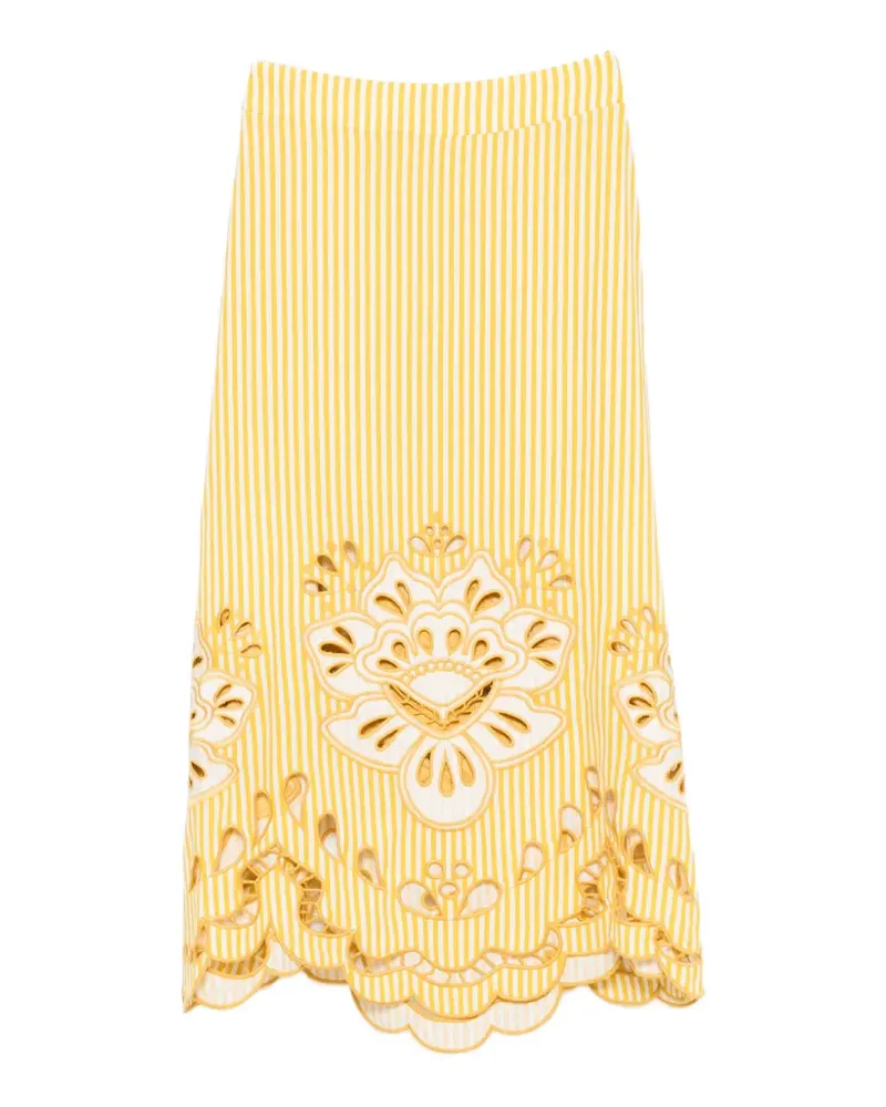 FARM Rio embroidered striped midi skirt - Gelb Gelb