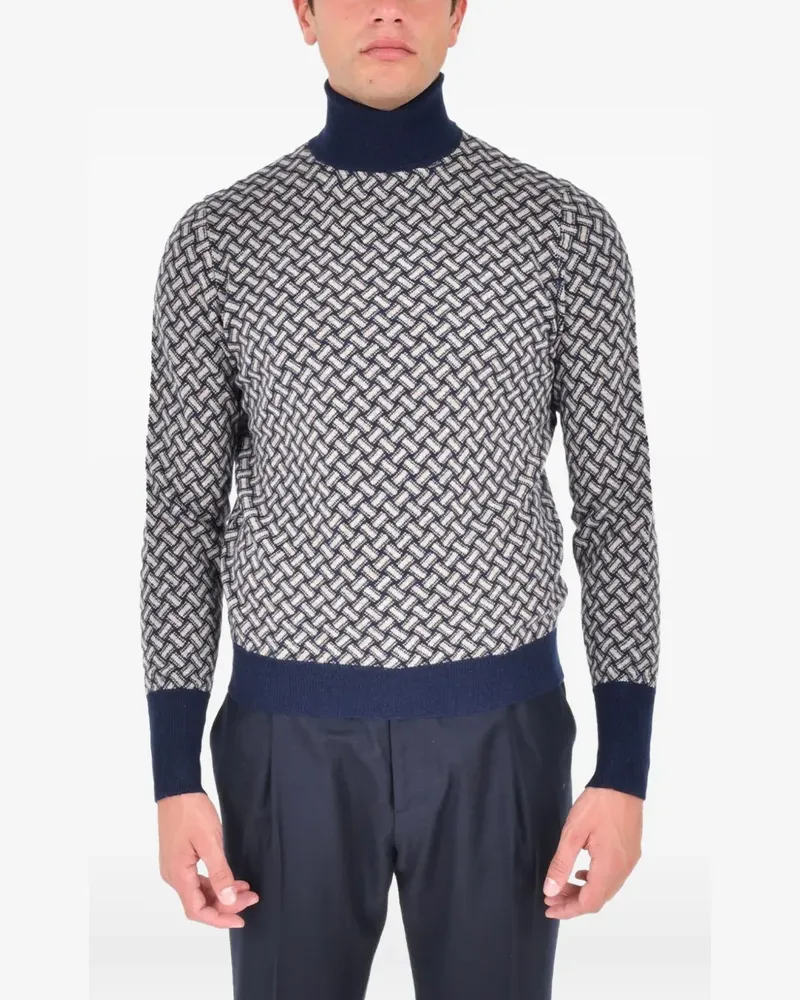 Drumohr  Gemusterter Rollkragenpullover - Blau Blau