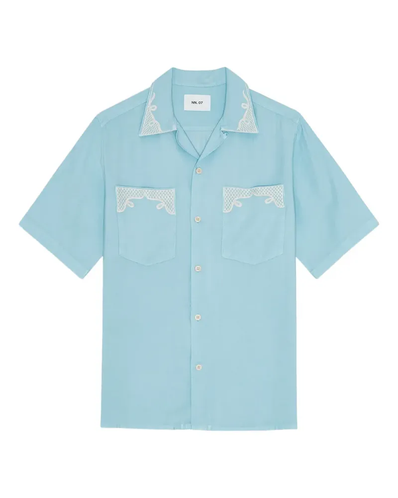 NN 07 Kurzärmeliges Hemd mit bestickter Tasche - Blau Blau