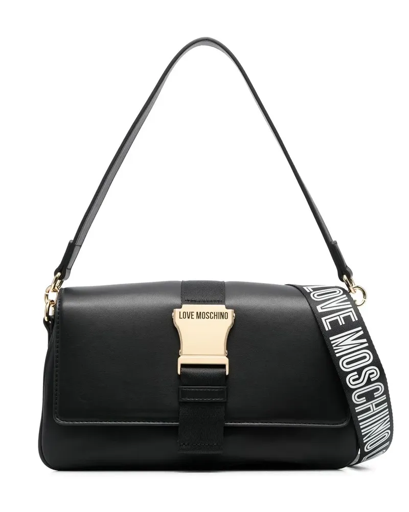 Moschino Schultertasche mit graviertem Logo - Schwarz Schwarz