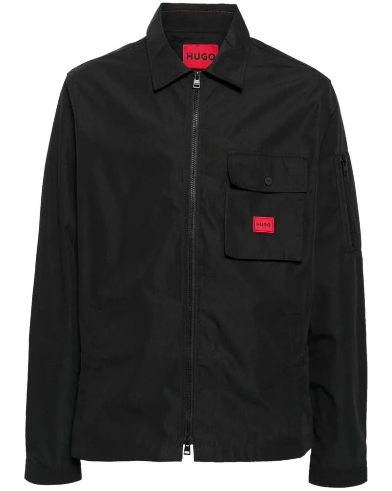 HUGO BOSS Hemdjacke mit Logo-Patch - Schwarz Schwarz