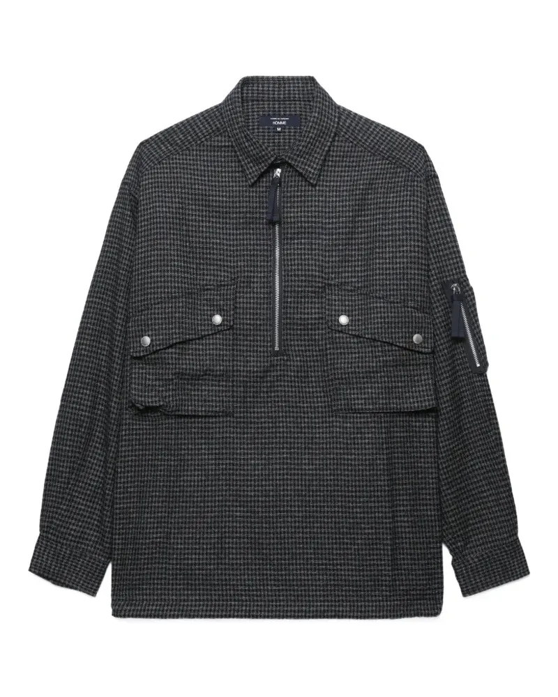Comme des Garçons Poloshirt mit Hahnentrittmuster und kurzem Reißverschluss - Blau Blau