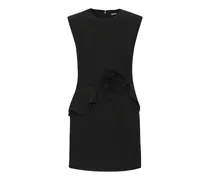 Minikleid mit Schößchen und Blumenapplikation - Schwarz
