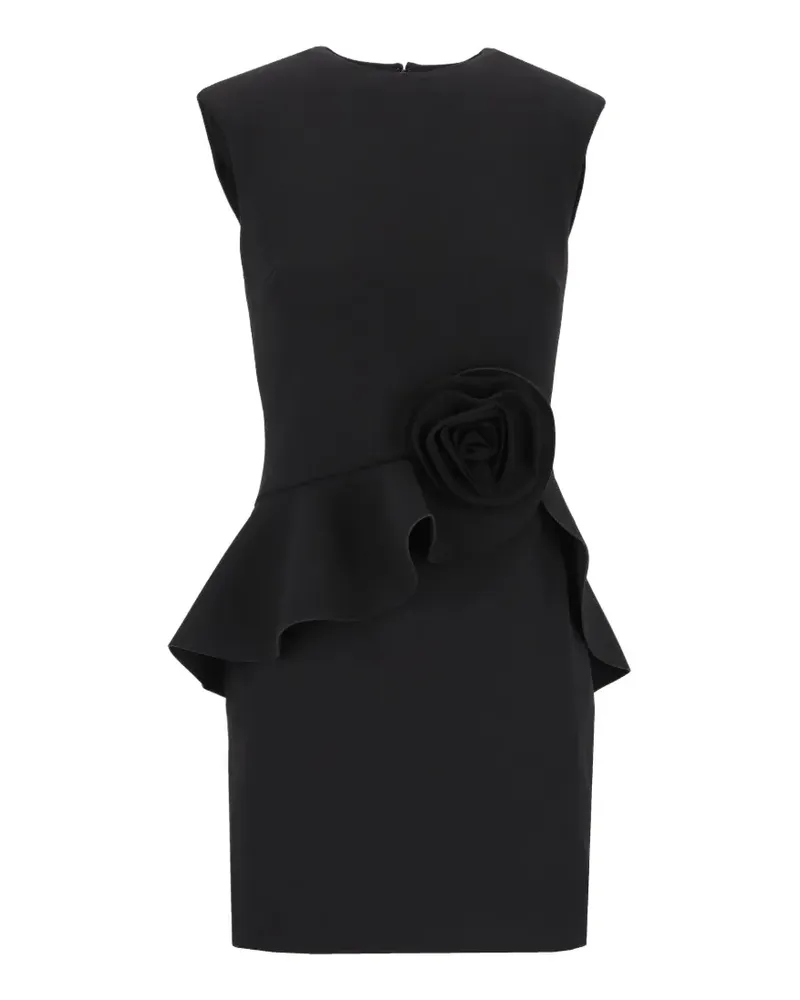 ROTATE Birger Christensen Minikleid mit Schößchen und Blumenapplikation - Schwarz Schwarz