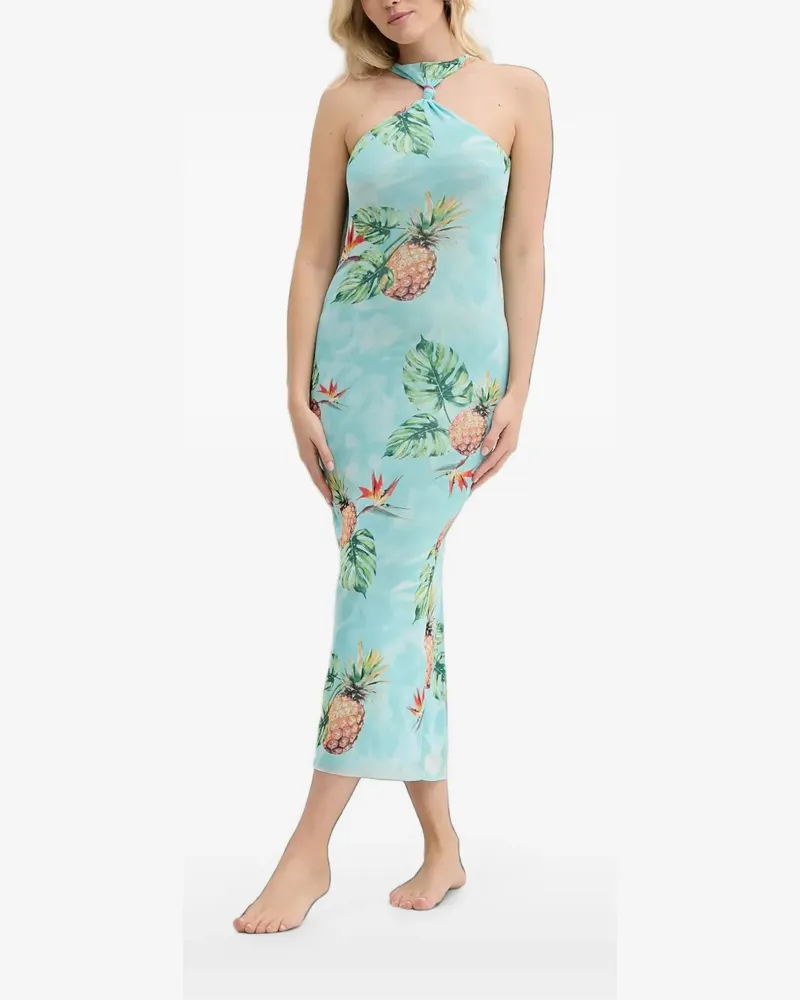 Desigual tropical-print mesh midi dress - Blau Blau