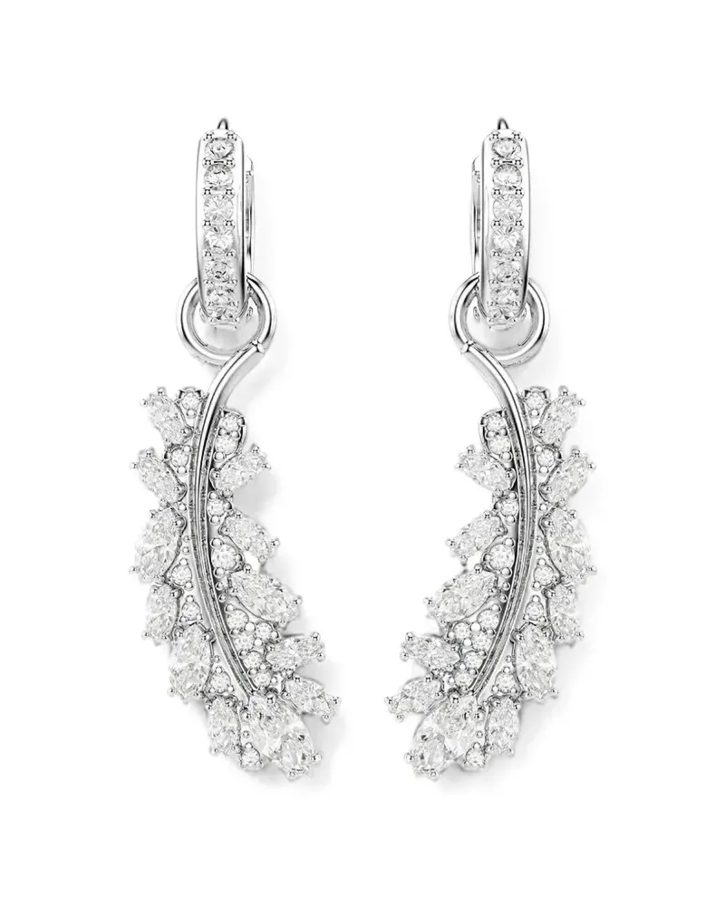 Swarovski crystal-embellished leaf-pendant earrings - Silber Silber