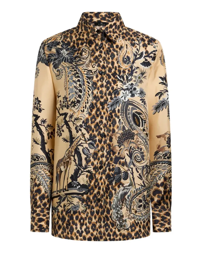 Etro silk shirt with place leopard print - Nude Nude