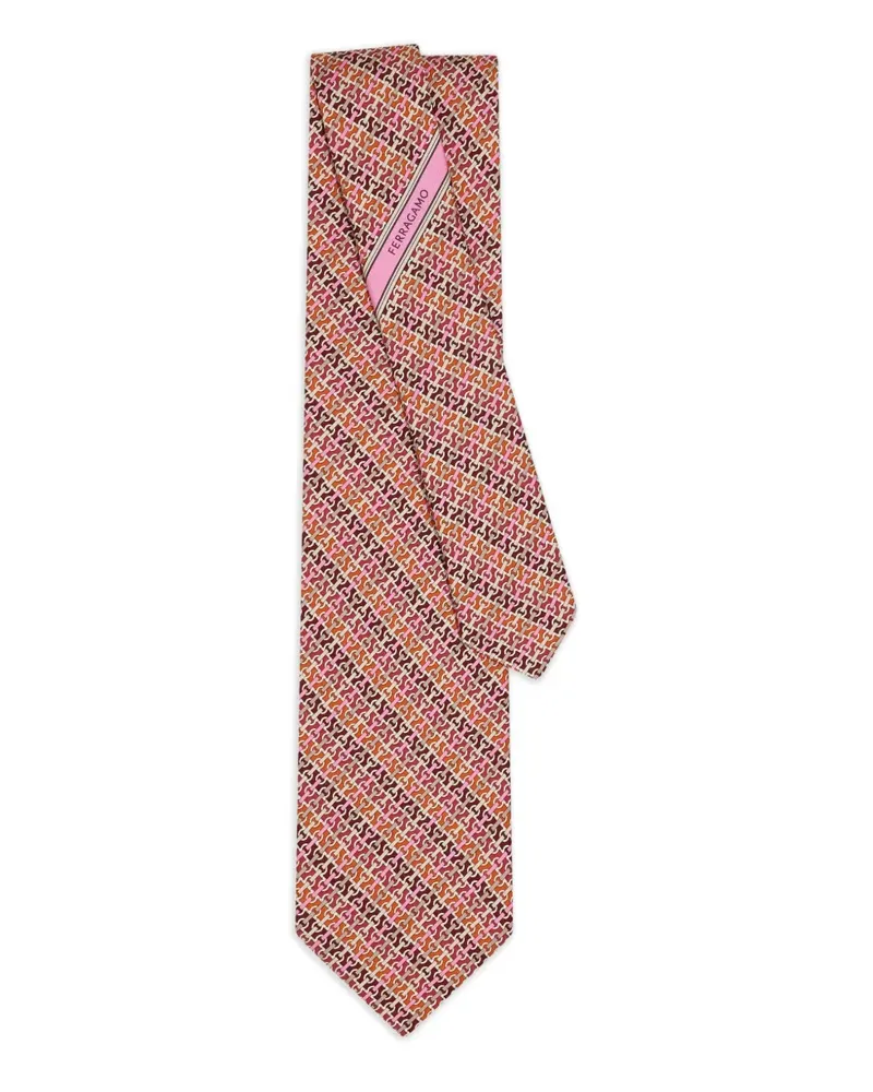 Ferragamo Seidenkrawatte mit Gancini-Print - Orange Orange
