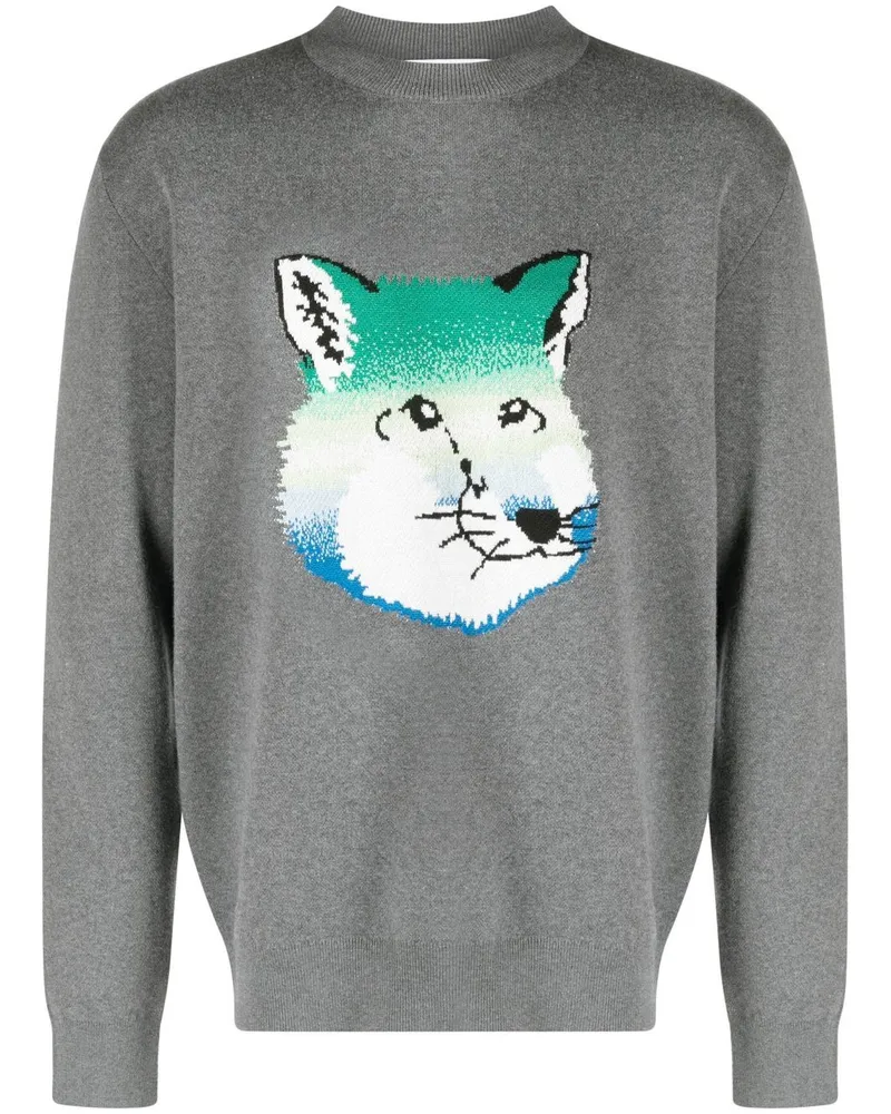 Kitsuné Intarsien-Pullover mit Fuchskopf - Grau Grau