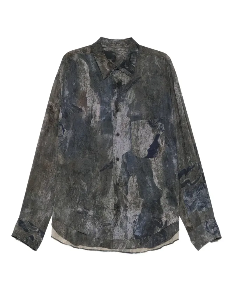Ziggy Chen Hemd mit abstraktem Print und Lagen-Saum - Grau Grau