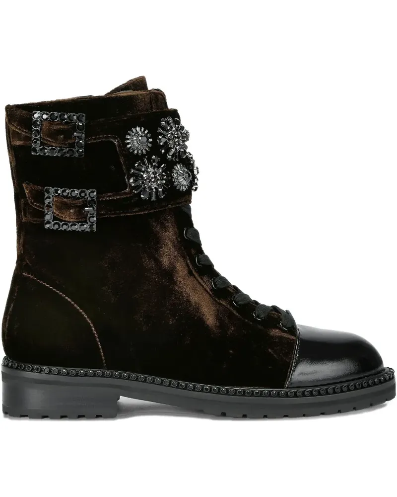 Kurt Geiger 30mm Stoop crystal-floral buckled combat boots - Braun Braun