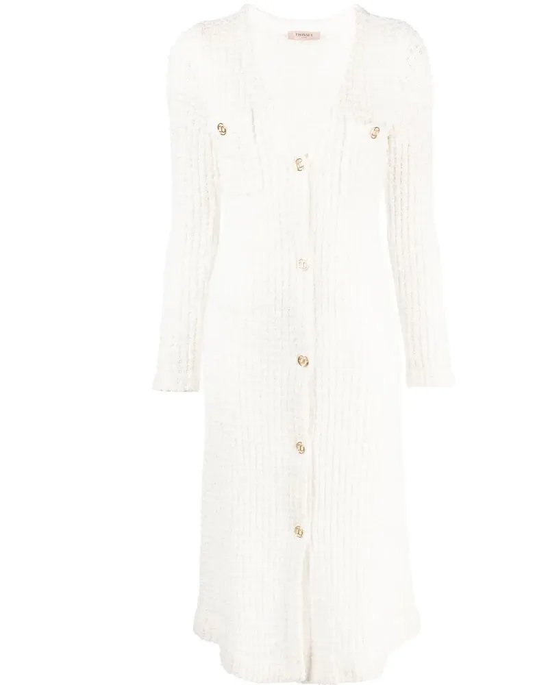 Twin-Set Strickkleid mit V-Ausschnitt - Weiß Weiß